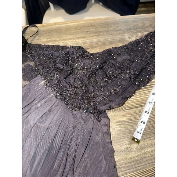 New LA FEMME Ruched Twist Column Gown In Gunmetal Size 16 Retail $438. 14 - Picture 16 of 16